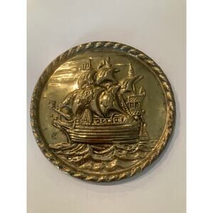 Brass Ship Wall Plaque 6.5” Ocean Pirate